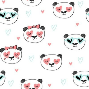 da valentines // love panda head hearts animal valentine's day fabric white mint