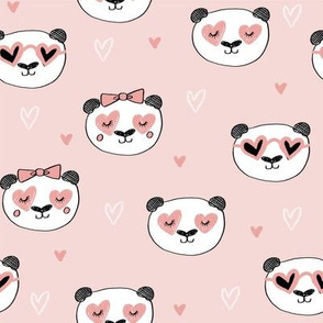 da valentines // love panda head hearts animal valentine's day fabric blush