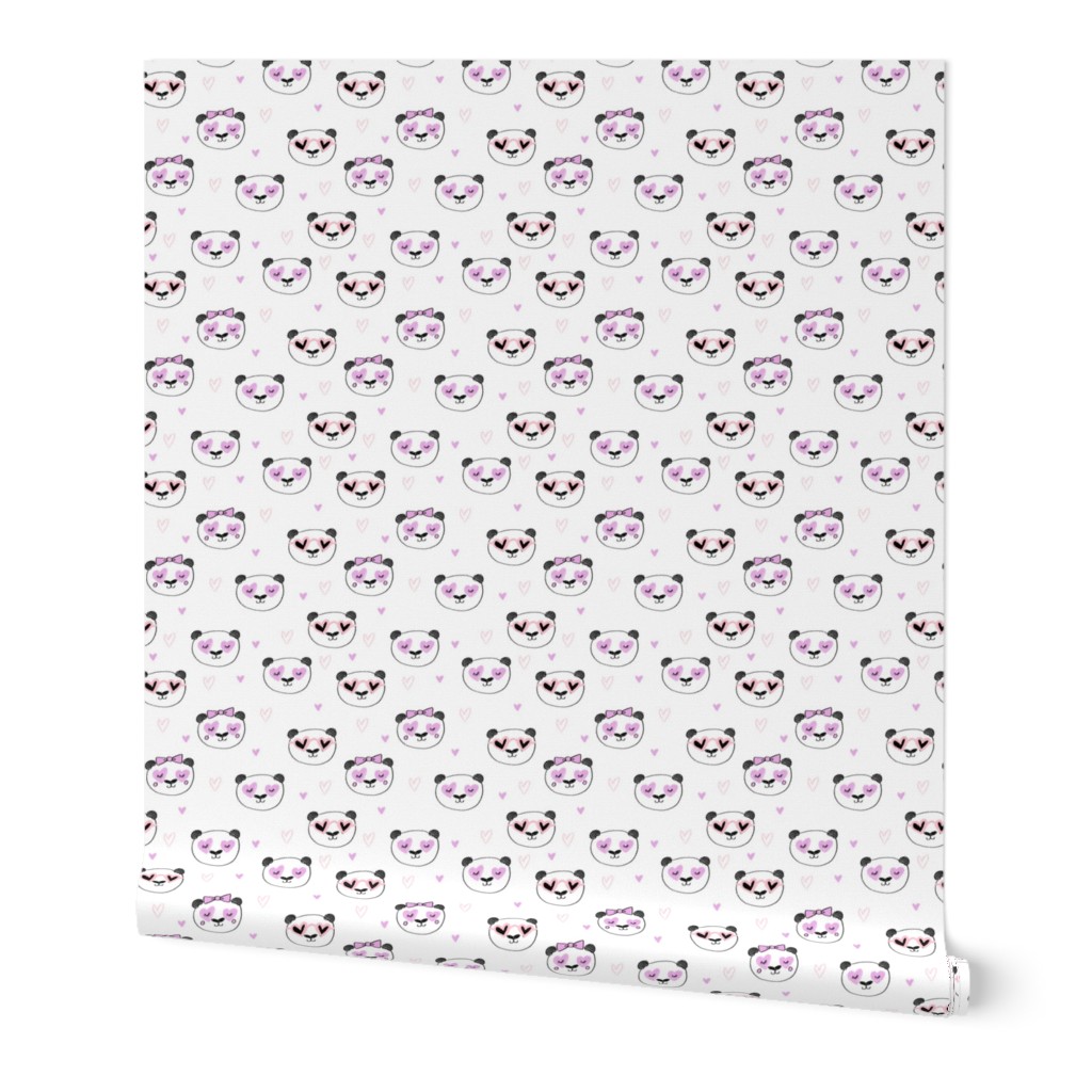 da valentines // love panda head hearts animal valentine's day fabric white