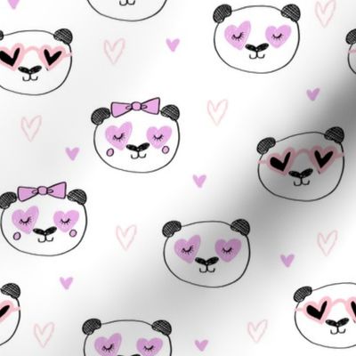 da valentines // love panda head hearts animal valentine's day fabric white