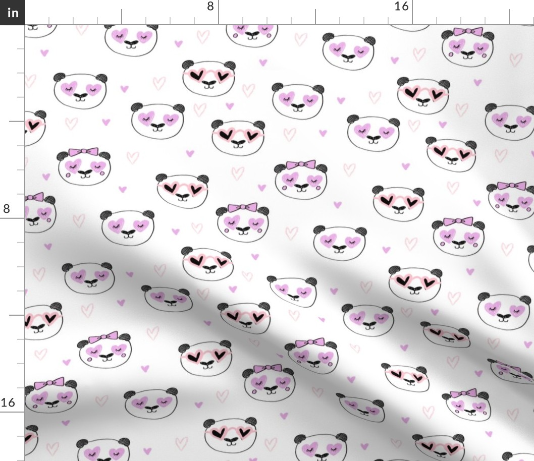 da valentines // love panda head hearts animal valentine's day fabric white