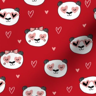da valentines // love panda head hearts animal valentine's day fabric red