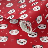 da valentines // love panda head hearts animal valentine's day fabric red