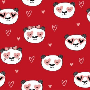 da valentines // love panda head hearts animal valentine's day fabric red