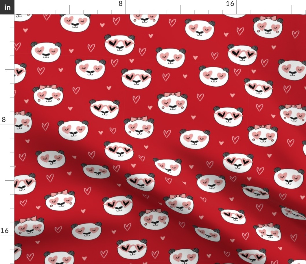 da valentines // love panda head hearts animal valentine's day fabric red