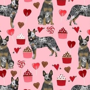 australian cattle dog blue coat valentines love hearts dog breed fabric pink