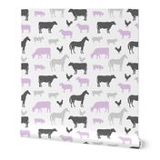 farm animal medley - purple and grey