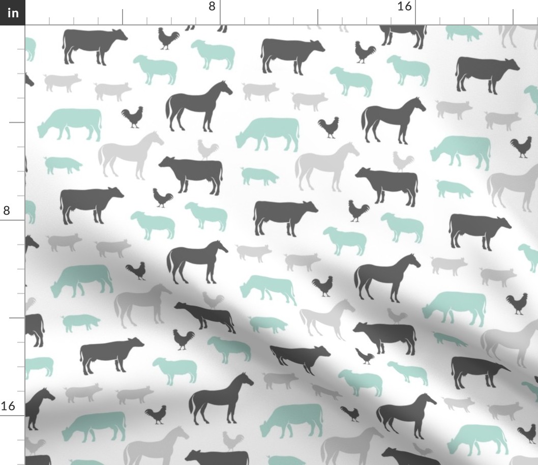 farm animal medley - dark mint  and grey