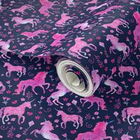 Pink Unicorns Small on Navy