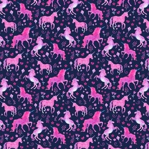 Pink Unicorns Small on Navy