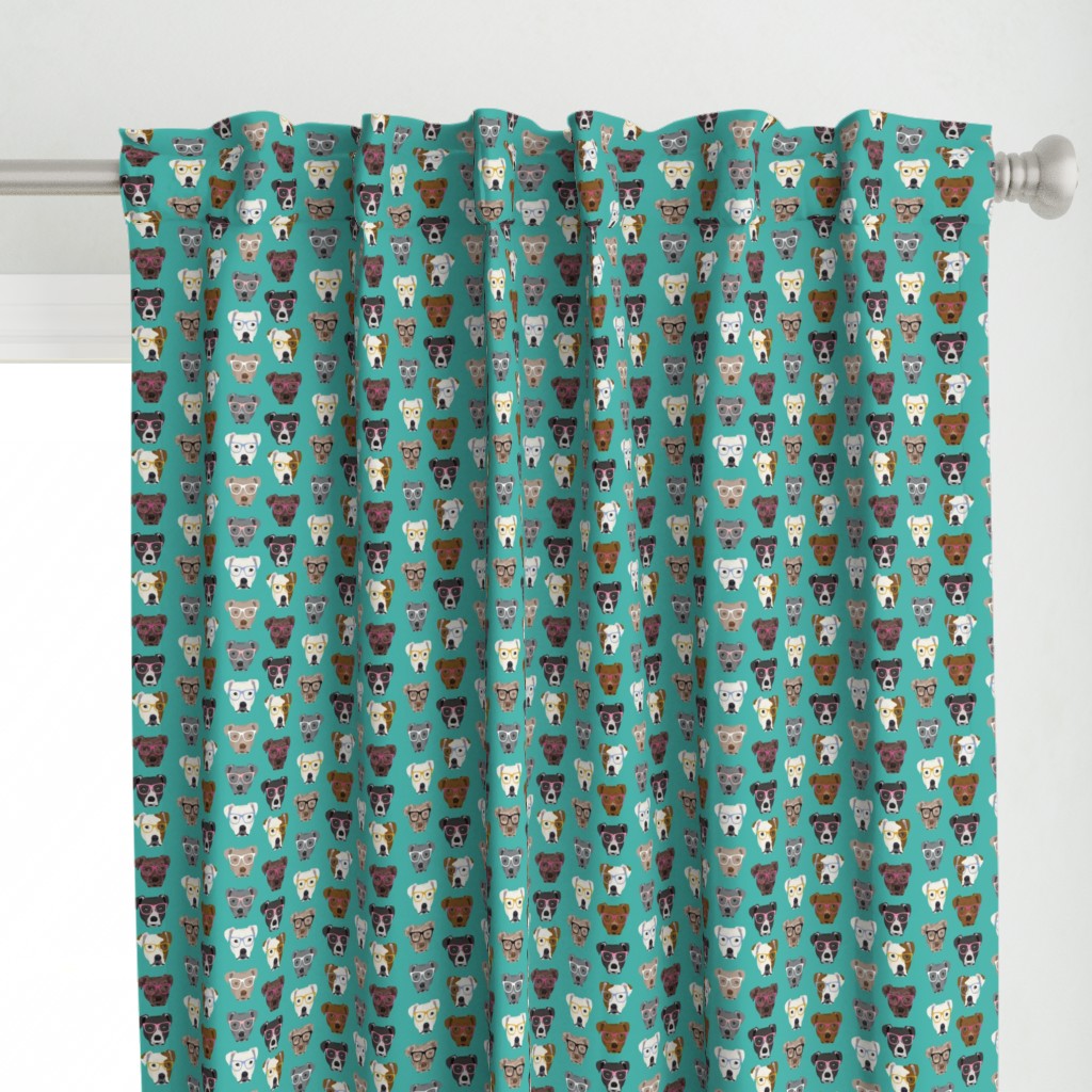 pitbull in glasses - cute dogs pitty fabric pitbull dog design - turquoise