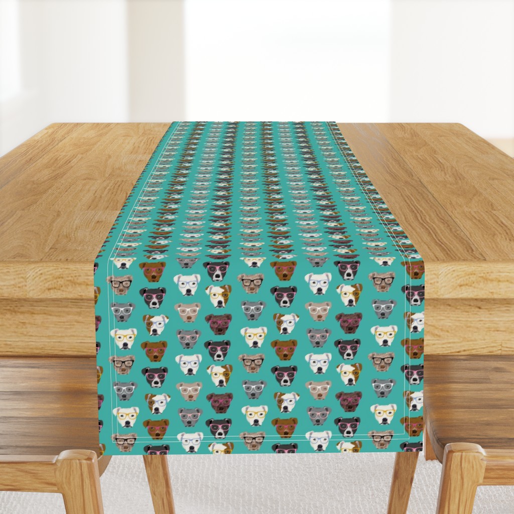 pitbull in glasses - cute dogs pitty fabric pitbull dog design - turquoise