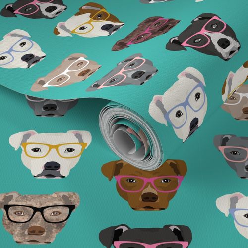 pitbull in glasses - cute dogs pitty Wallpaper | Spoonflower