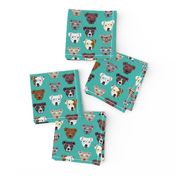 pitbull in glasses - cute dogs pitty fabric pitbull dog design - turquoise