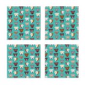 pitbull in glasses - cute dogs pitty fabric pitbull dog design - turquoise