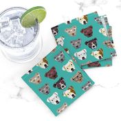 pitbull in glasses - cute dogs pitty fabric pitbull dog design - turquoise