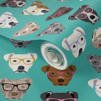 pitbull in glasses - cute dogs pitty fabric pitbull dog design - turquoise