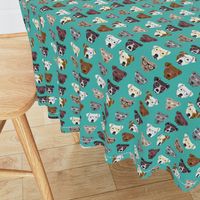 pitbull in glasses - cute dogs pitty fabric pitbull dog design - turquoise