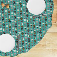 pitbull in glasses - cute dogs pitty fabric pitbull dog design - turquoise