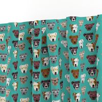 pitbull in glasses - cute dogs pitty fabric pitbull dog design - turquoise