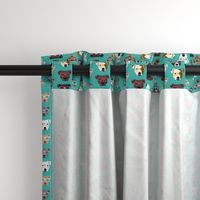 pitbull in glasses - cute dogs pitty fabric pitbull dog design - turquoise