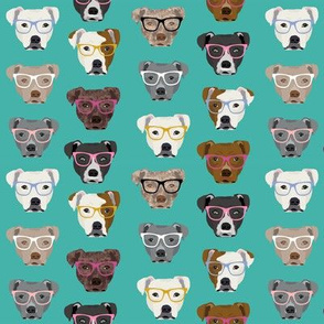 pitbull in glasses - cute dogs pitty fabric pitbull dog design - turquoise