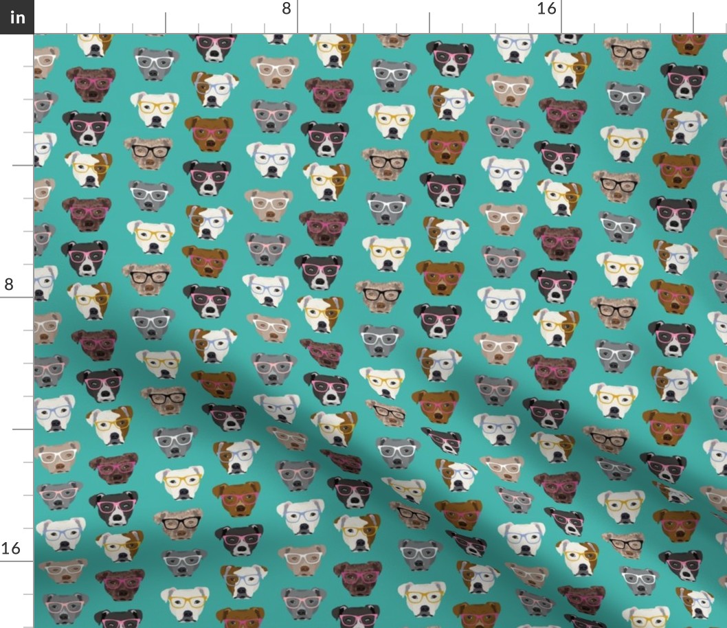 pitbull in glasses - cute dogs pitty Fabric | Spoonflower