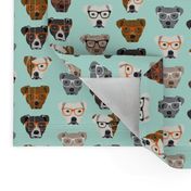 pitbull in glasses - cute dogs pitty fabric pitbull dog design - mint