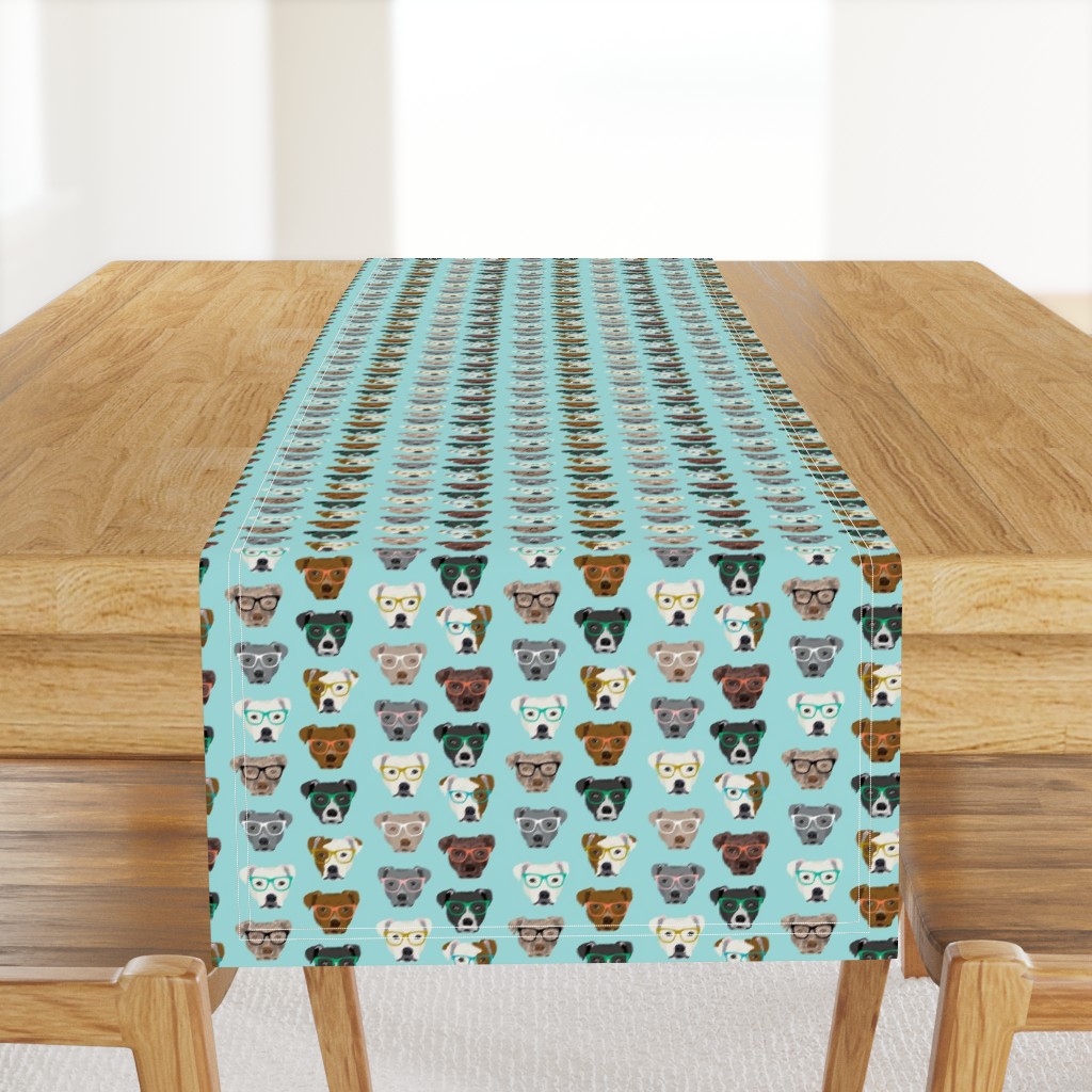 pitbull heads pitbull in glasses - cute dogs pitty fabric pitbull dog design - blue tint