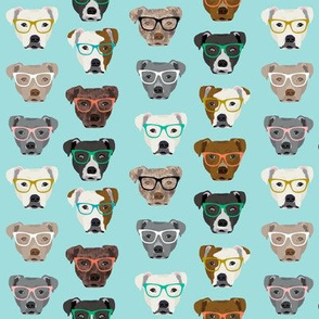 pitbull heads pitbull in glasses - cute dogs pitty fabric pitbull dog design - blue tint