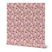 schnauzer floral fabric - parti black and white coat - pink