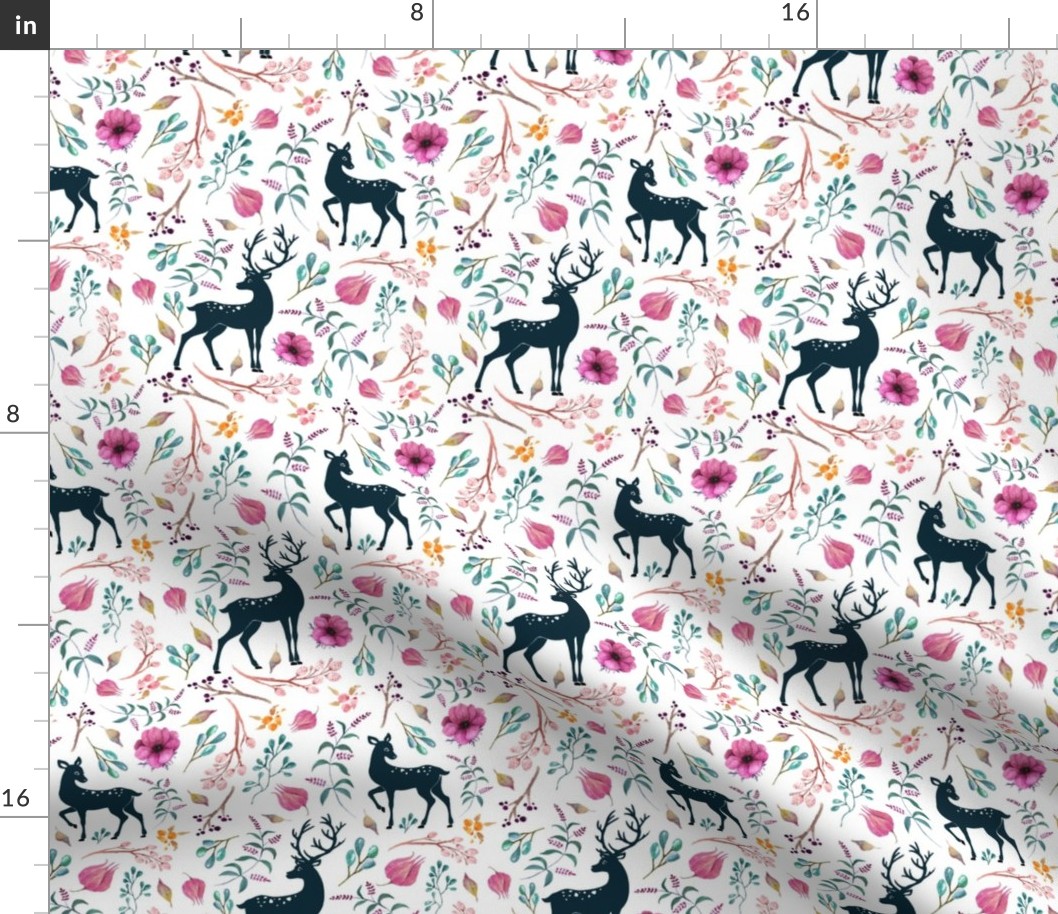 Deer & Pretty Floral - Flowers Woodland Baby Girl Nursery Bedding Crib Sheets Blanket