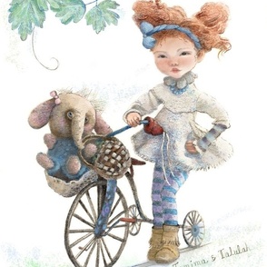 14x18-Inch Panel Art of Jemima Starling on her Tricycle
