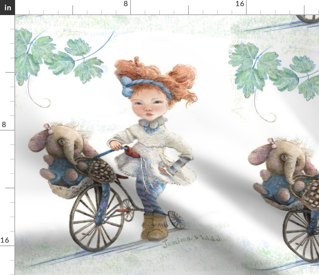14x18-Inch Panel Art of Jemima Starling on her Tricycle