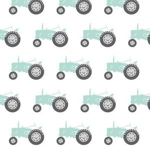 dark mint tractors - farm fabric