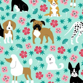 Dogs with chinese florals and leaves on mint