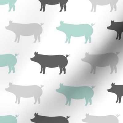 multi pigs - dark mint and grey