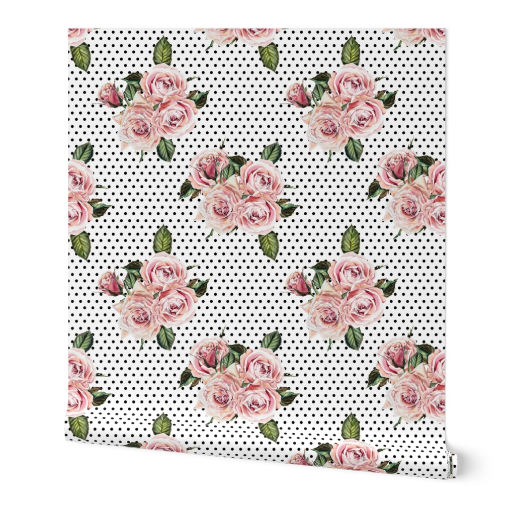 1.5" Wild Child Roses - White with Black Polka Dots