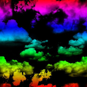 Fluffy Rainbow Clouds on Black 