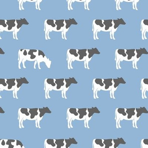 cows on blue - farm fabric