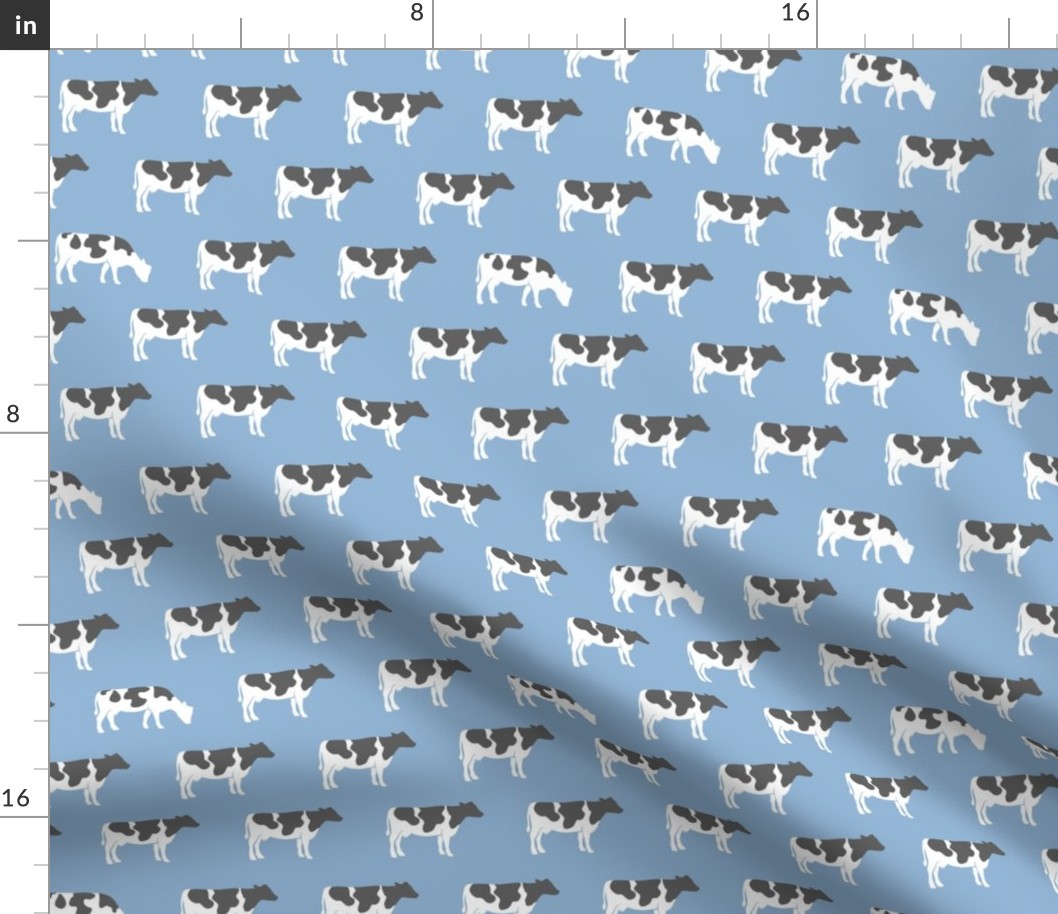 cows on blue - farm fabric