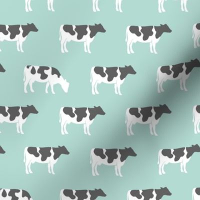 cows on dark mint - farm fabric