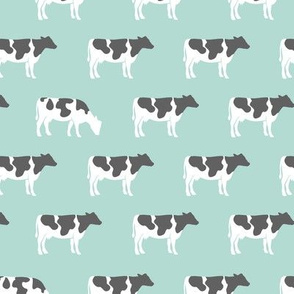 cows on dark mint - farm fabric