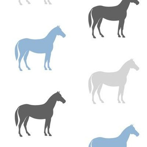 multi horses on grey - grey and blue  farm collection