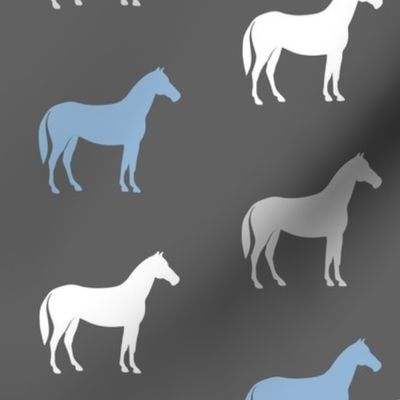 multi horses on grey - grey and blue  farm collection