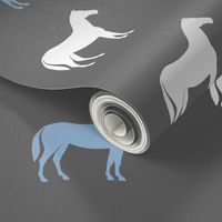 multi horses on grey - grey and blue  farm collection