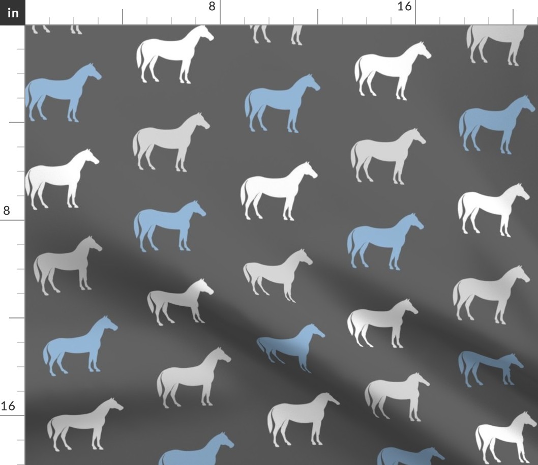 multi horses on grey - grey and blue  farm collection