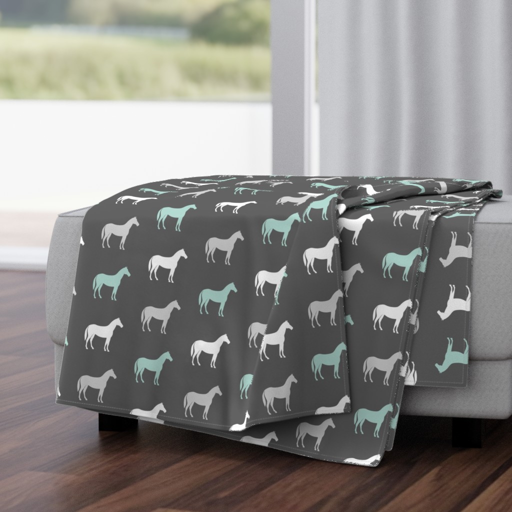  multi horses on grey - grey and dark mint farm collection