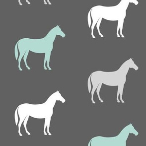  multi horses on grey - grey and dark mint farm collection