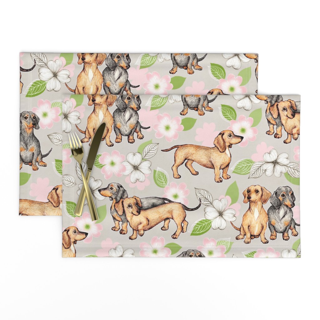 Dachshunds and dogwood blossoms - pink, large